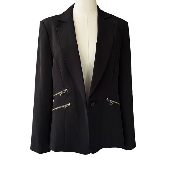Joseph Ribkoff Classic Black Woven Blazer Gold Zippers Size 10 NWT - Picture 5 of 12